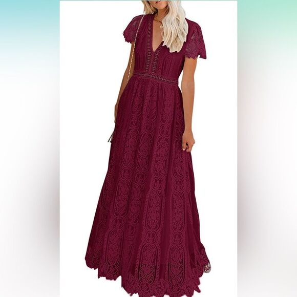 NEW Floral Lace Wedding Dress Bridesmaid Cocktail Maxi M 8/10 - Picture 1 of 9